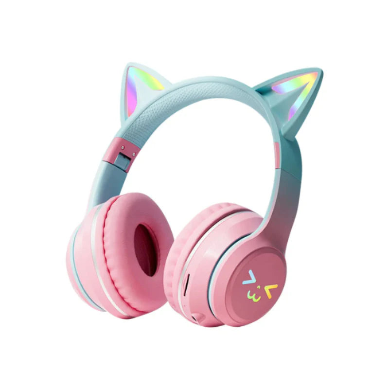 Pink Bluetooth Cat Ear Wireless Foldable Headset over Headphones for Mobile Accessories