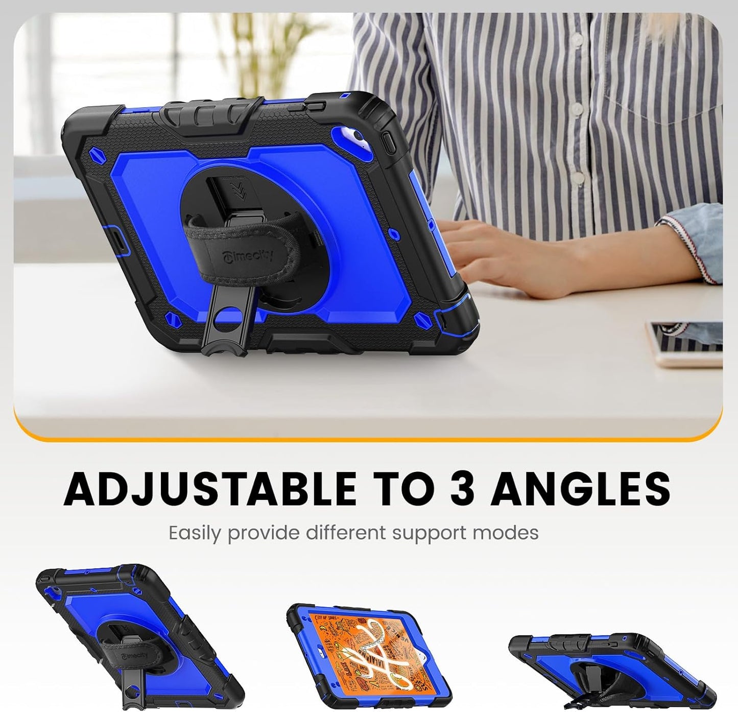 Case for Ipad Mini 4, for Ipad Mini 5Th Generation Case, Heavy Duty Case with Screen Stand Hand Strap Shoulder Strap Pencil Holder for Ipad Mini 5/ Mini 4 7.9 Inch- Dark Blue