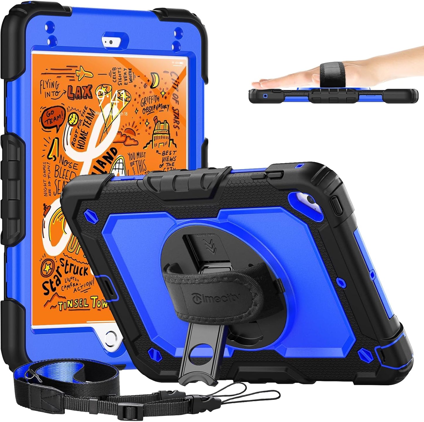 Case for Ipad Mini 4, for Ipad Mini 5Th Generation Case, Heavy Duty Case with Screen Stand Hand Strap Shoulder Strap Pencil Holder for Ipad Mini 5/ Mini 4 7.9 Inch- Dark Blue